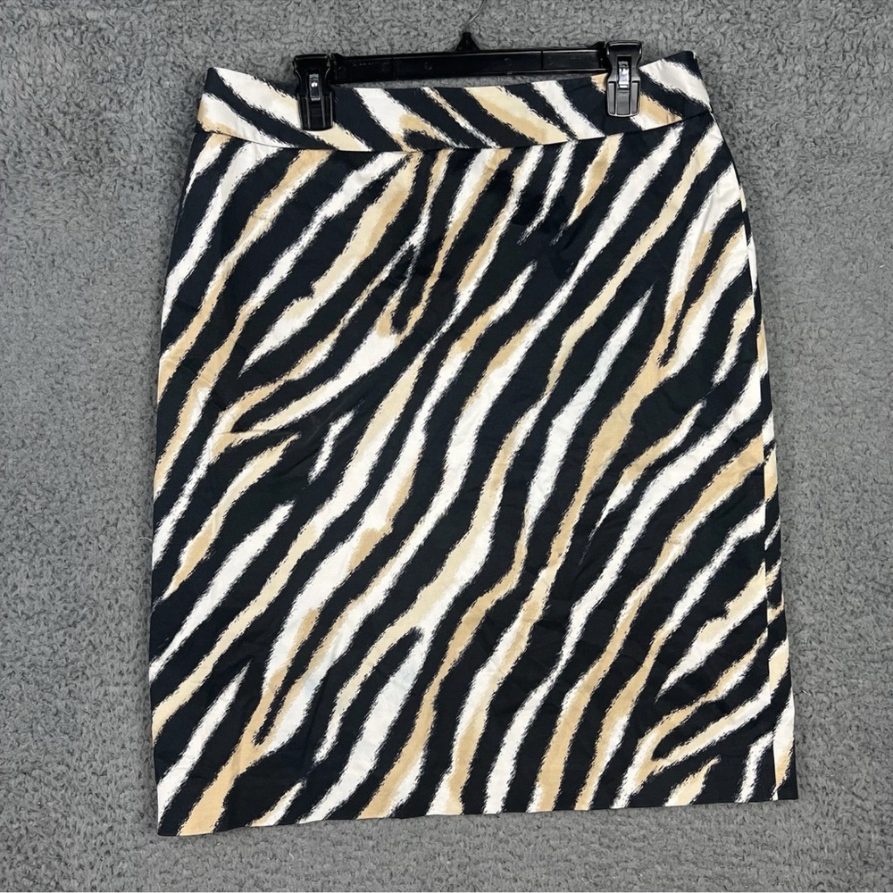 Talbots Women's Black/Tan/White Animal Print Lined Pencil Midi Skirt 12 Career‎